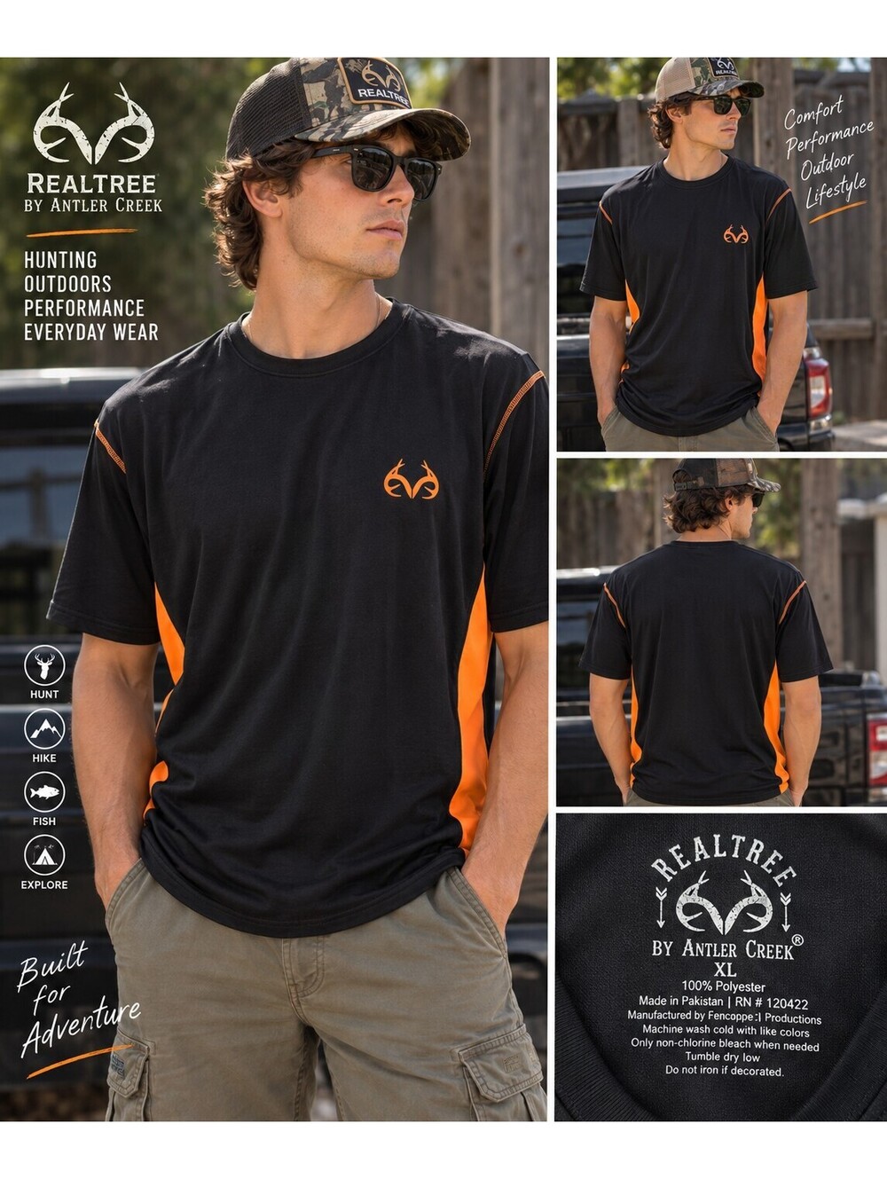 Realtree by Antler Creek Men’s Black Orange Performance XL Hunting Outdoors Y2K